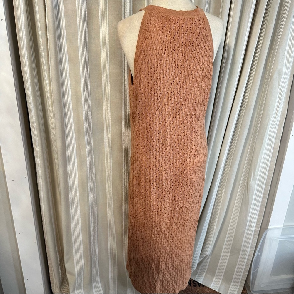 HOUSE OF HARLOW 1960 |  Peach Nude Knitwear Pointelle Halter Midi Dress Large